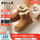 百麗（Belle）顯瘦V口雪地靴女冬季新款商場(chǎng)款厚底增高保暖短靴E8T1DDD5 棕色 38