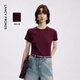 朗姿棉質(zhì)圓領(lǐng)正肩修身短袖T恤簡(jiǎn)約內搭打底上衣女2026年夏新款 葡萄紫紅色 M