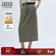 Teenie Weenie【亞麻】小熊女裝2025秋季新款中長(cháng)款薄款開(kāi)叉半身裙 淺軍綠色 M