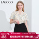 LAGOGOV領(lǐng)雪紡碎花短袖襯衫女拉谷谷夏季新款仙氣流蘇系帶上衣 混色(Y0) L