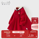 戴維貝拉兒童棉連衣裙女童學(xué)院風(fēng)紅色公主裙裙女寶秋裝