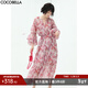 COCOBELLA度假風(fēng)玫瑰花苞腰繩印花雪紡連衣裙吊帶裙兩件套FR176-2 玫瑰色 XL