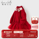 戴維貝拉女童半裙套裝秋冬寶寶國風(fēng)兩件套兒童紅色衣服