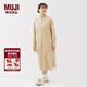 MUJI女式木棉混雙層紗織長(cháng)袖連衣裙女裝裙子25年秋季長(cháng)裙BC2NWC5A 暗黃色條紋 XL (165/92A)