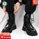 啄木鳥(niǎo)黑色馬丁靴男款高幫英倫風(fēng)防水防滑機車(chē)靴休閑潮流厚底皮靴男增高 黑色 42