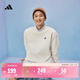 adidas情侶款寬松抓絨圓領(lǐng)長(cháng)袖衛衣套頭衫男女秋季阿迪達斯輕運動(dòng)   白色   L