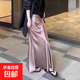 【松緊腰+拉鏈+側開(kāi)叉】高品質(zhì)半身裙法式氣質(zhì)顯瘦中長(cháng)A字裙8818 粉色【裙長(cháng)90cm】 XL （125-140）