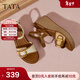 他她（TATA）法式坡跟涼鞋女鞋度假風(fēng)一字帶涼鞋2025秋季新款7MYA1BL5 杏/棕 38