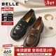 百麗（Belle）復古抓皺鎏金樂(lè )福鞋女款商場(chǎng)款牛皮粗跟jk樂(lè )福鞋E1Y1DCA5 黑色 36