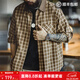 馬登工裝美式復古蘇格蘭格紋長(cháng)袖襯衫燈芯絨拼接翻領(lǐng)格子襯衣男秋季 卡其格 XL