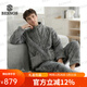 BESNOS意大利品牌珊瑚絨夾棉男士睡衣男冬季加絨加厚保暖大碼棉襖 灰色A款 M 100-120斤