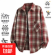 【格子外套】2026新款夏季男士長(cháng)袖襯衫寬松美式復古潮流休閑開(kāi)衫 GF1XM21-2511紅色 2XL 140-160斤可穿