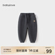 babylove寶寶加絨長(cháng)褲冬加厚保暖束腳休閑褲兒童外出純色百搭褲子 深麻灰 90