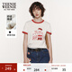 Teenie Weenie小熊短袖T恤女夏季活力撞色印花圓領(lǐng)T恤上衣女 象牙白 XL