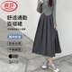 浪莎百褶裙半身裙女春季復古中長(cháng)款A字裙松緊腰顯瘦西裝傘裙