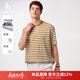 哈吉斯（HAZZYS）男裝 夏季【張晚意明星同款】PHIZ純棉上衣條紋短袖T恤男 棕褐色SP M （170/92A 46） 寬松版
