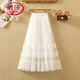 浪莎蕾絲網(wǎng)紗百褶半身裙女春夏中長(cháng)款A字大擺紗裙蛋糕裙長(cháng)裙仙女裙子 白色 均碼