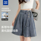 唐獅（TonLion）2026夏季新款女牛仔中短褲系帶設(shè)計復(fù)古高腰裙褲寬松顯瘦短褲
