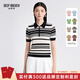 深呼吸DEEP BREATH女裝復古拉鏈Polo領(lǐng)拼色條紋天絲針織衫女A301201 黑領(lǐng)-黑白條 XL (5)