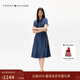 Tommy Hilfiger春夏女裝純棉氣質(zhì)文藝風(fēng)收腰顯瘦中長(cháng)款牛仔襯衫裙連衣裙 牛仔藍1BJ S 34