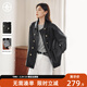 對白（DUIBAI）【AN大碼系列】巴恩風(fēng)皮衣外套春季胖mm新款復古寬松pu皮夾克上衣 靜謐黑 XL 建議體重135-145