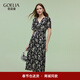 歌莉婭碎花連衣裙女夏2025新款法式獨特漂亮扭結小裙子1E4L4K3R0 83D黑底米白山茶花印花 XL