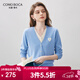 科蒙博卡2025秋冬新款v領(lǐng)羊毛衫女裝撞色假開(kāi)衫長(cháng)袖假兩件針織毛衣上衣 天空藍 2XL