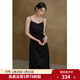 獨束大碼女裝【高端黑標系列】高階醋酸斜裁藝術(shù)感吊帶裙秋裝裙子 優(yōu)雅黑 M