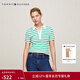 Tommy Hilfiger春夏女裝1985珠地網(wǎng)眼復古條紋五?？坌奚矸I(lǐng)短袖T恤POLO衫 綠白條紋0CH L （推薦：115-125斤）