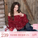 三彩獨醒2026春季新款仿貂毛針織衫高領(lǐng)燈籠袖新年毛衫套頭F 車(chē)厘子紅 S 155/80A
