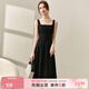 尚都比拉法式連衣裙中長(cháng)款女裝新款2024年夏天黑色休閑吊帶裙氣質(zhì)修身裙子 黑色 M