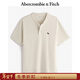 Abercrombie & Fitch經(jīng)典小麋鹿圖案男裝25夏季美式重磅寬松亨利領(lǐng)短袖T恤 奶油色 L (180/108A)尺碼偏大