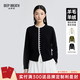 深呼吸DEEP BREATH女裝新款復古拼色下擺小開(kāi)叉羊毛針織開(kāi)衫女A401350 黑 L (4)