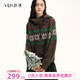 飛鳥(niǎo)和新酒費爾島帶帽毛衣開(kāi)衫女2025冬季新款針織衫上衣 棕褐HCJ04 M