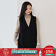 金菊100%綿羊毛秋冬新年紅品寬松外搭純色V領(lǐng)中長(cháng)款女式背心馬甲 黑色 XL (170/92A)