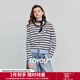 初語(yǔ)2025秋新款疊穿穿搭綠絨蒿刺繡條紋短款針織衫/純色格紋襯衫 天藍咖白間條 M
