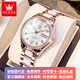 歐利時(shí)（OLEVS）瑞士認證品牌手表女全自動(dòng)機械表簡(jiǎn)約氣質(zhì)雙日歷夜光防水商務(wù)腕表 OLEVS-6637-間陶瓷玫白