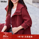 MsShe【仿牛仔夾克外套】大碼女裝2025新款秋裝胖mm巨顯瘦加肥加大外套 連帽-波斯紅色現貨 3XL