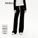 MO&Co.【保暖面料】撞色抽繩松緊腰寬松長(cháng)直筒闊腿休閑褲軟糯風(fēng) 黑色 M 165