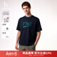 哈吉斯（HAZZYS）男裝 夏季【PHIZ系列】上衣復古印花純棉寬松短袖T恤男 藏青色NV XL （180/100A 50）