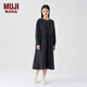 MUJI女式法蘭絨抽褶連衣裙女裝長(cháng)袖打底裙子純棉秋冬季BC08CC4A 炭灰色 S (155/80A)