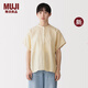 MUJI 女式木棉混雙層紗織短袖罩衫女士襯衫女裝26年夏季新品BC2R0C6S 黃色條紋 S （155/80A）