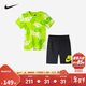 NIKE 耐克童裝短褲+短袖2件套2025年夏季新款滿(mǎn)印男女童運動(dòng)時(shí)尚套裝