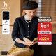 哈吉斯（HAZZYS）女裝 秋季款女士毛衫純色絞花圓領(lǐng)簡(jiǎn)約短款寬松羊毛開(kāi)衫女 藏青色NV M (160/84A 38)