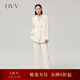 OVV秋冬熱賣(mài)女裝絲絨材質(zhì)燈芯絨休閑直筒休閑套裝西褲 米白A3 L