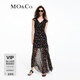 MO&Co.連衣裙夏法式花邊V領(lǐng)開(kāi)叉肌理皺感碎花雪紡長(cháng)裙透氣摩安珂 黑底彩花色 M 165