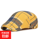 春秋美式復古格紋撞色前進(jìn)帽日系文藝古著(zhù)畫(huà)家多巴胺格子鴨舌帽子 黃色 可調節