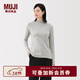 MUJI女式 起毛羅紋編織半高領(lǐng)長(cháng)袖T恤上衣打底衫女款內搭春秋女裝條紋 淺灰色 5A M （160/84A）