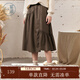 紫涵（ZIHAN）紫涵不規則拼接PU皮半身裙女秋季復古美拉德高腰A字裙子 咖色 L