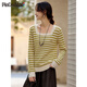 品彩（PinCai）針織衫女曠野美拉德字母胸針?lè )筋I(lǐng)針織T恤條紋內搭上衣P143Z3007